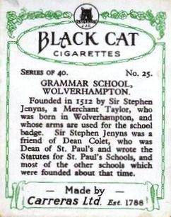 1929 Black Cat School Emblems (Large) #25 Grammar School - Wolverhampton Back