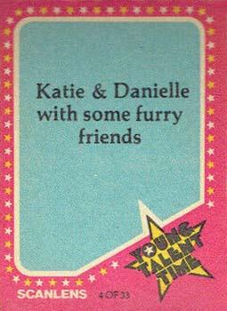 1986 Scanlens Young Talent Time #4 Katie and Danielle with Some Fury Friends Back