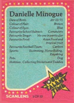1986 Scanlens Young Talent Time #5 Danielle Minogue Back