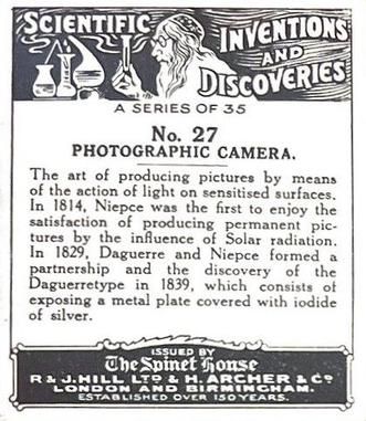 1929 Spinet House Scientific Inventions and Discoveries (Large) #27 Photographic Camera Back