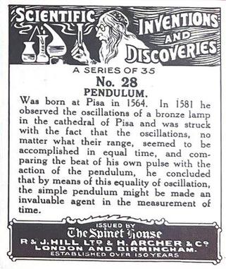 1929 Spinet House Scientific Inventions and Discoveries (Large) #28 Pendulum Back