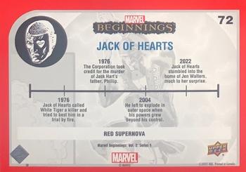 2022 Upper Deck Marvel Beginnings Volume 2, Series 1 - Red Supernova #72 Jack of Hearts Back
