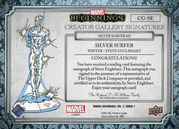 2022 Upper Deck Marvel Beginnings Volume 2, Series 1 - Creator Gallery Signatures #CG-SE Steve Englehart - Silver Surfer / Silver Surfer #25 (1989) Back