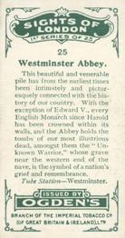 1923 Ogden’s Sights of London #25 Westminster Abbey Back