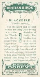 1923 Ogden’s British Birds (Cut Outs) #1 Blackbird Back