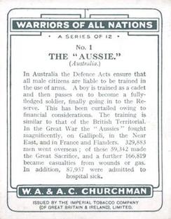1929 Churchman's Warriors of All Nations (Large) #1 The “Aussie” Back