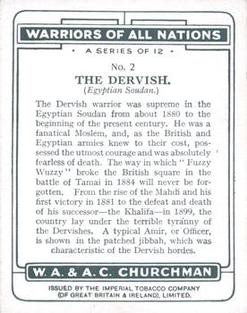 1929 Churchman's Warriors of All Nations (Large) #2 The Dervish Back