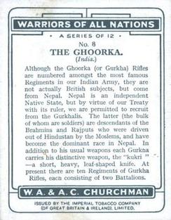 1929 Churchman's Warriors of All Nations (Large) #8 The Ghoorka Back