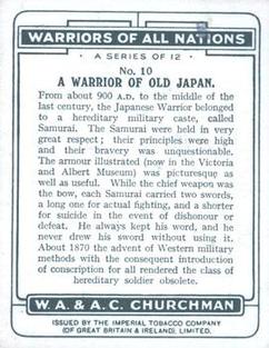 1929 Churchman's Warriors of All Nations (Large) #10 A Warrior of Old Japan Back