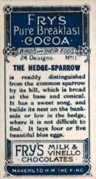 1912 Fry's Birds & Their Eggs #11 The Hedge-Sparrow Back