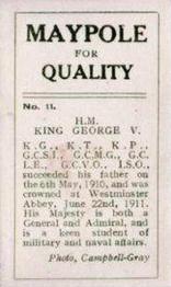 1915 Maypole War Series #11 H.M. King George V Back
