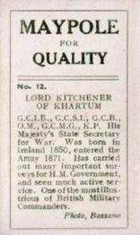 1915 Maypole War Series #12 Lord Kitchener of Khartum Back