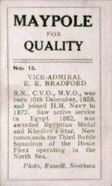 1915 Maypole War Series #13 Vice-Admiral E. E. Bradford Back