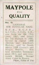 1915 Maypole War Series #18 General Sir Douglas Haig Back