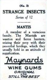 1920 Maynards Wine Gums Strange Insects #3 Mantis Back