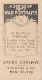 1916 Themans & Co. War Portraits #32 Raymond Poincare Back