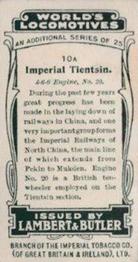 1913 Lambert & Butler World's Locomotives 3rd Series #10A Imperial Tientsin Back
