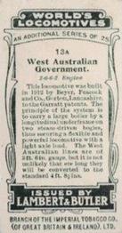 1913 Lambert & Butler World's Locomotives 3rd Series #13A West Australian Gouvernment Back