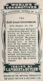 1913 Lambert & Butler World's Locomotives 3rd Series #16A Gold Coast Gouvernment Back