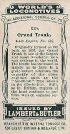 1913 Lambert & Butler World's Locomotives 3rd Series #20A Grand Trunk 4-4-0 Engine Back