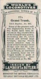 1913 Lambert & Butler World's Locomotives 3rd Series #22A Grand Trunk 2-5-9 Engine Back