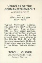 1970 Tony Oliver Vehicles of the German Wehrmacht #1 Zündapp KS 600. 1937-1940 Back
