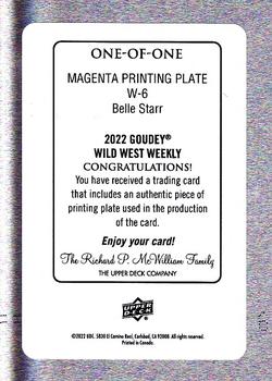 2022 Upper Deck Goudey Wild West Weekly - Wanted Printing Plate Magenta #W-6 Belle Starr Back
