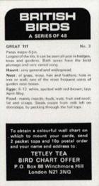 1975 Tetley Tea British Birds #3 Great Tit Back