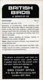 1975 Tetley Tea British Birds #5 Waxwing Back