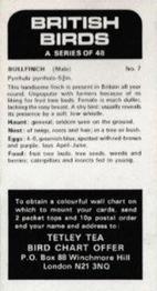 1975 Tetley Tea British Birds #7 Bullfinch Back