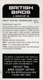 1975 Tetley Tea British Birds #27 Great Spotted Woodpecker Back