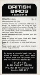 1975 Tetley Tea British Birds #40 Mallard Back