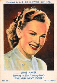 1953 A&BC Film Stars Series 2 #55 June Haver Front