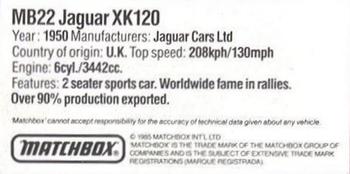 1985 Matchbox Models #MB22 Jaguar XK120 Back