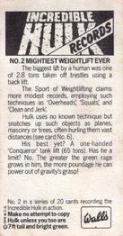 1979 Wall's Incredible Hulk Records #2 Mightiest Weightlift Ever Back