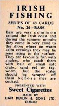 1962 Sweet Cigarettes Irish Fishing #26 Bass Back