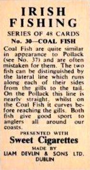 1962 Sweet Cigarettes Irish Fishing #30 Coal Fish Back