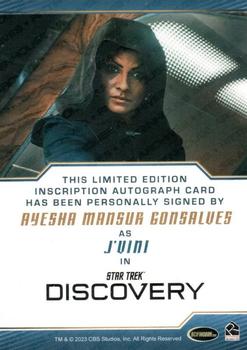 2023 Rittenhouse Star Trek: Discovery Season Four - Inscription Autographs #NNO Ayesha Mansur Gonsalves Back