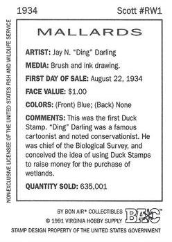 1992-94 Bon Air Federal Duck Stamps #RW1 Mallards Back