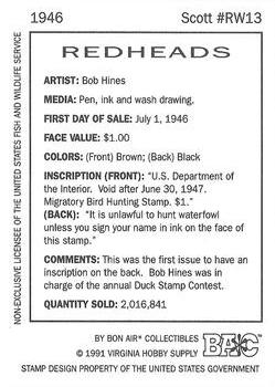 1992-94 Bon Air Federal Duck Stamps #RW13 Redheads Back