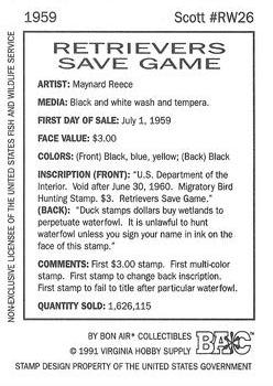 1992-94 Bon Air Federal Duck Stamps #RW26 Retrievers Save Game Back