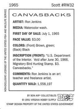 1992-94 Bon Air Federal Duck Stamps #RW32 Canvasbacks Back