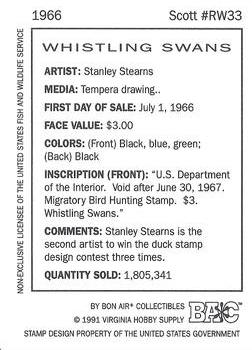 1992-94 Bon Air Federal Duck Stamps #RW33 Whistling Swans Back