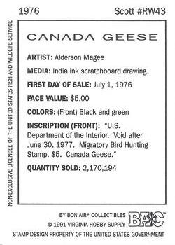1992-94 Bon Air Federal Duck Stamps #RW43 Canada Geese Back