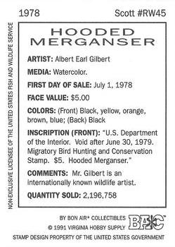 1992-94 Bon Air Federal Duck Stamps #RW45 Hooded Merganser Back