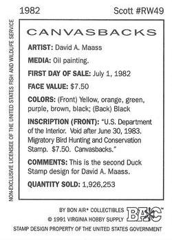 1992-94 Bon Air Federal Duck Stamps #RW49 Canvasbacks Back