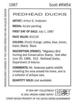 1992-94 Bon Air Federal Duck Stamps #RW54 Redhead Ducks Back