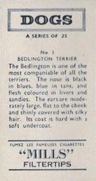 1958 Mills Dogs #1 Bedlington Terrier Back