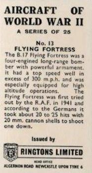 1952 Ringtons Limited Aircraft of World War II #13 B-17 Flying Fortress Back