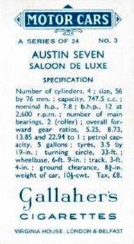 1934 Gallaher Motor Cars #3 Austin Seven Saloon de Luxe Back